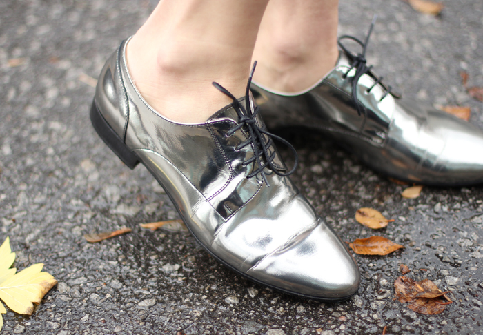 mirror metallic silver oxfords women