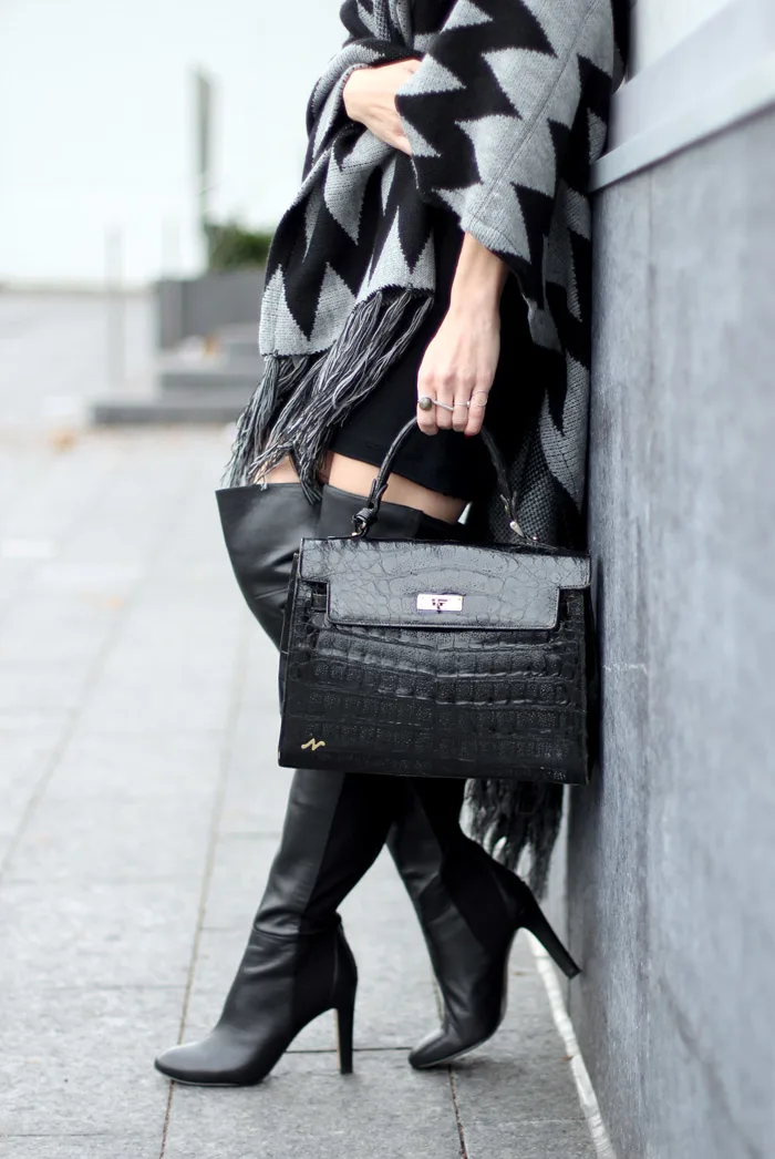 Black Leather Nine West Over the Knee Boots. Styled ShoeTease