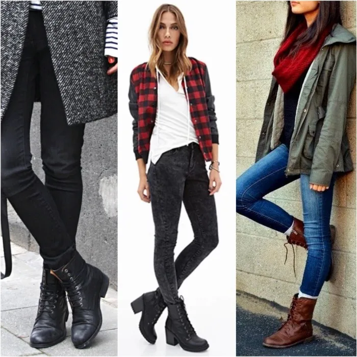 combat boots with skinny jeans