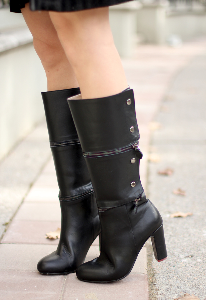 black knee high boots winter outfit