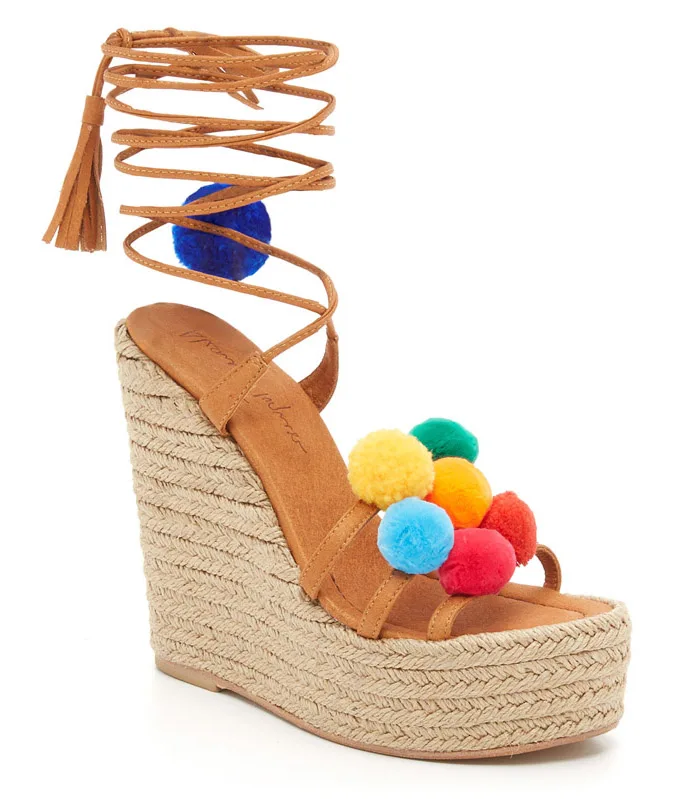 Pom Pom Wedge Sandals 