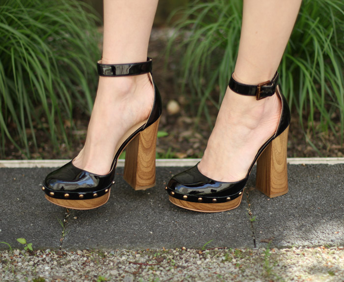 Wooden Platform Heels Black Patent 1