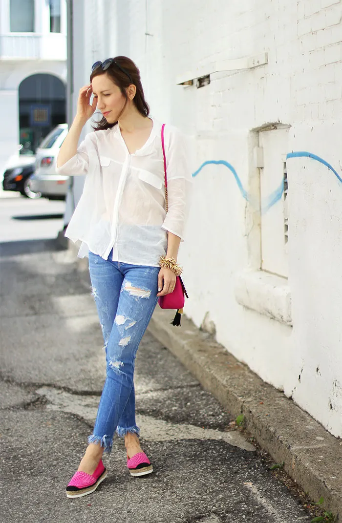 Pink platform espadrilles outfit