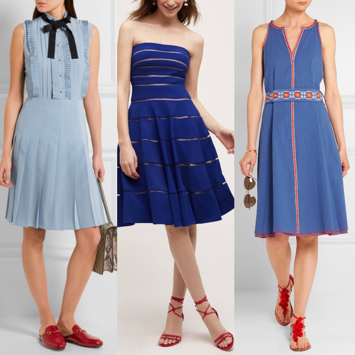 Navy blue dress red shoes deals
