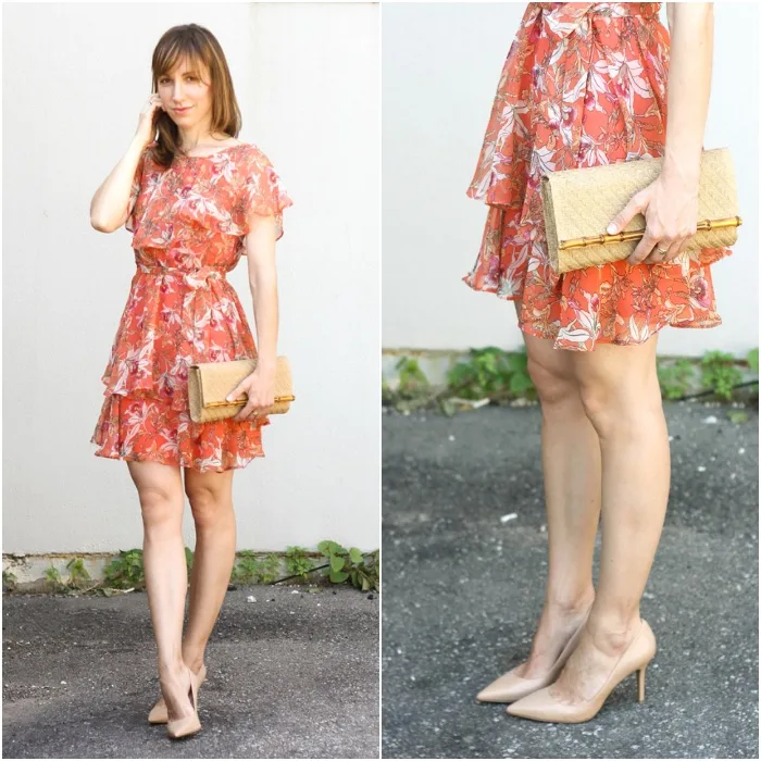 Orange Dress Nude Beige Shoes