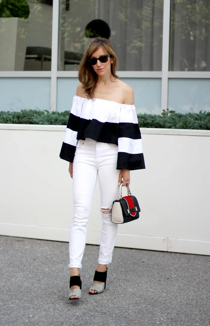 black-white-heels-off-the-shoulder-top