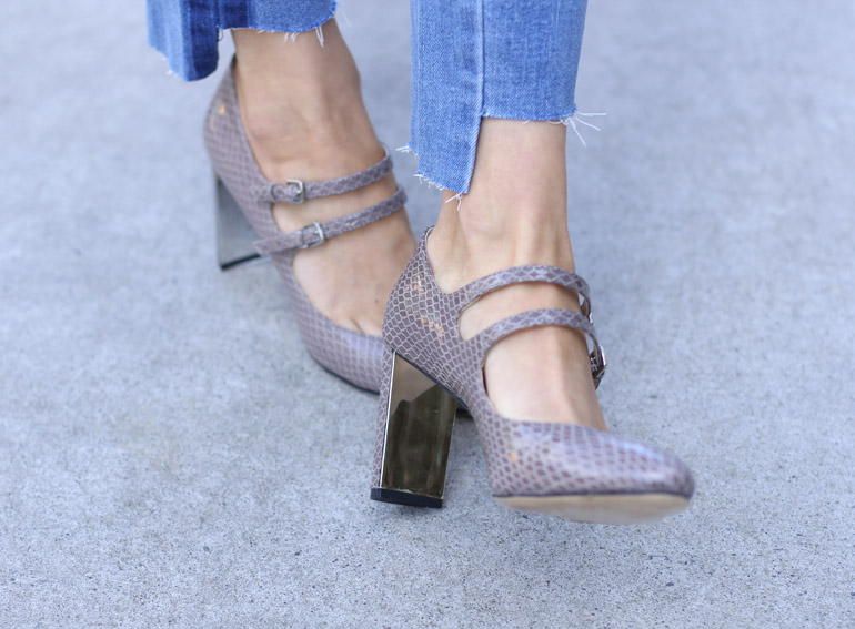 Styling Double Strap Mary Janes with Bell Sleeves & Two-Tone Skinny Jeans