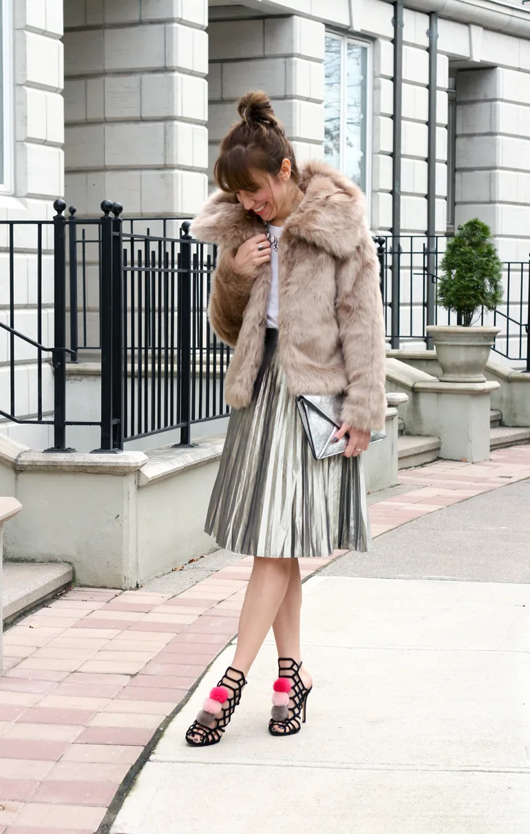 Silver pleated skirt banana republic top