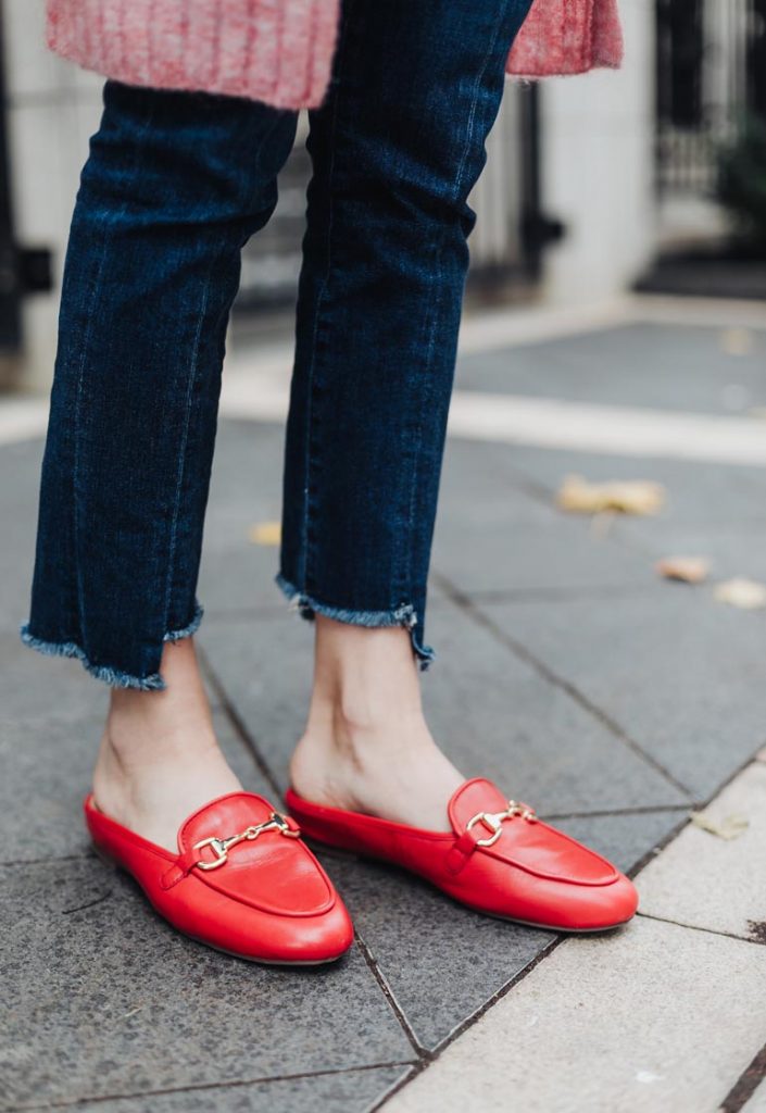 Red Hot Gucci Loafers Dupe Outfit: Vionic Adeline Slides & Striped Cardi