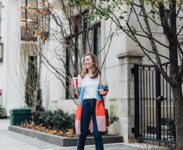 Striped Cardigan & Red Hot Gucci Loafers Dupe with a Twist! Red Gucci Loafers Dupe Vionic Adeline Slides Outfit