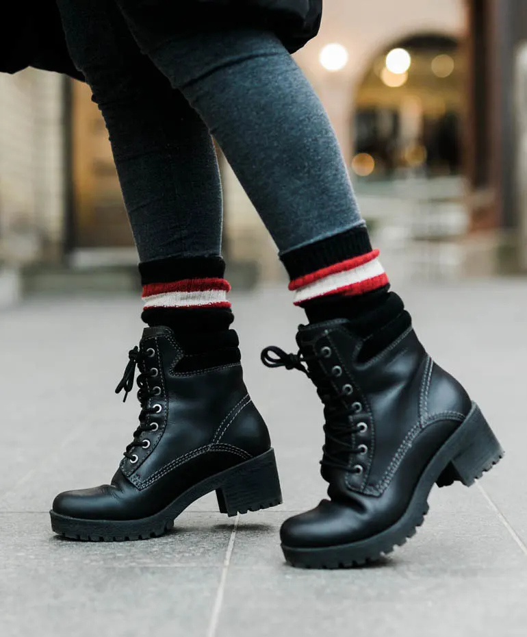 Black Womens Waterproof Combat Boots Cougar Delson