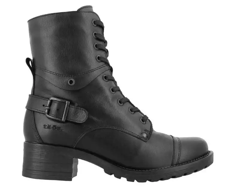 Heeled black womens waterproof combat boots.