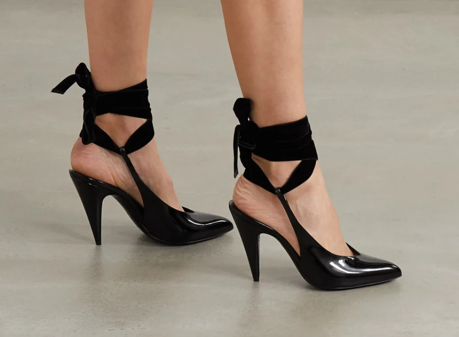 Woman wearing cone heels with ankle straps | Different types of heels by ShoeTease