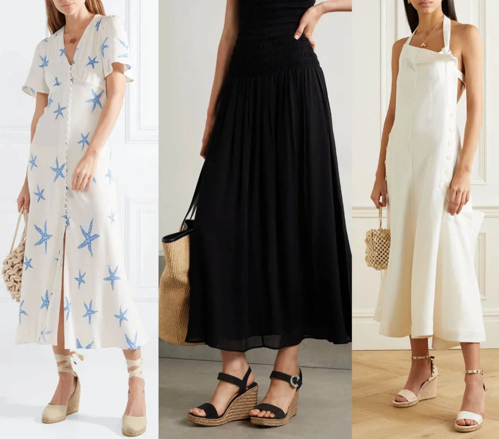 3 Women in Espadrilles Shoes to Wear with Maxi Dresses.