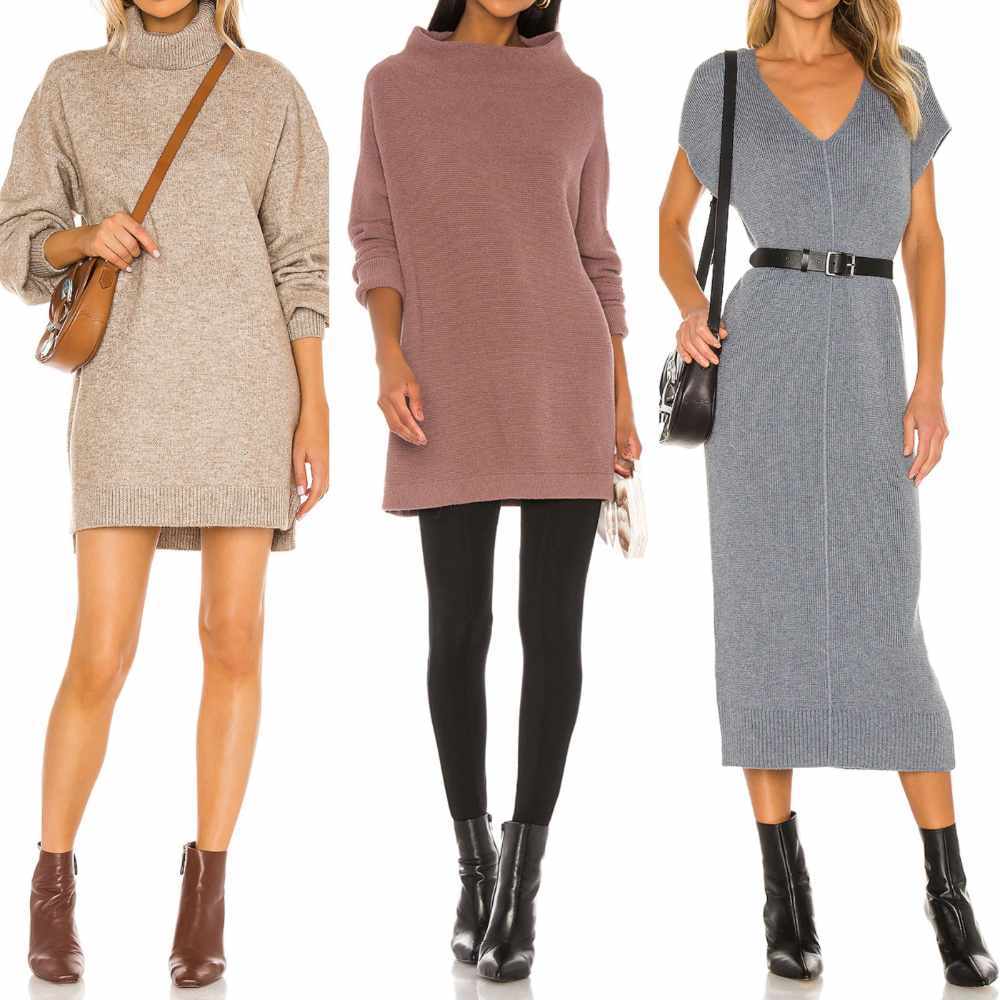 sweater dress with leggings and ankle boots