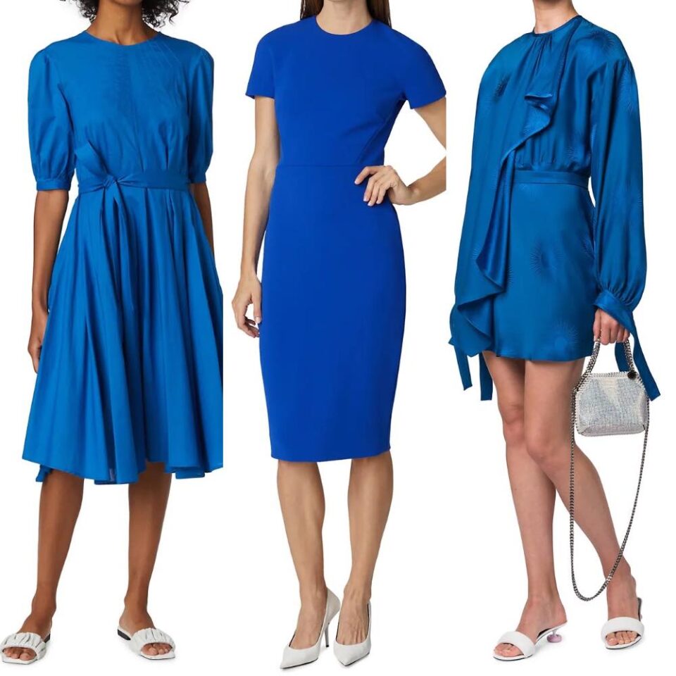 Showing you what color shoes for blue dresses & royal blue dresses look