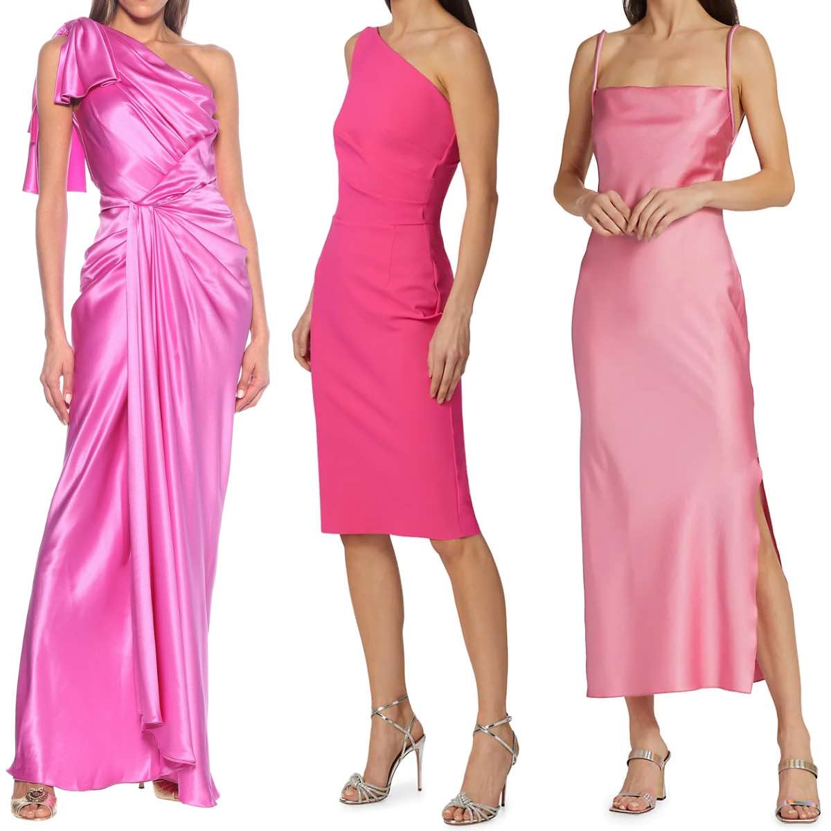 Women wearing pink dresses with silver heels