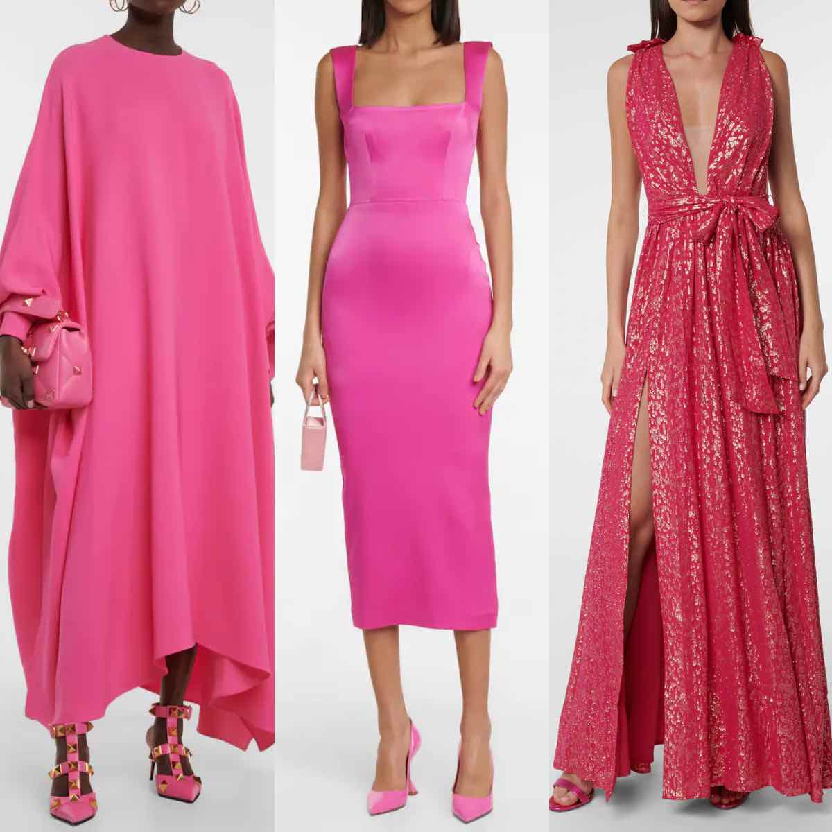 Women wearing pink dresses with pink heels