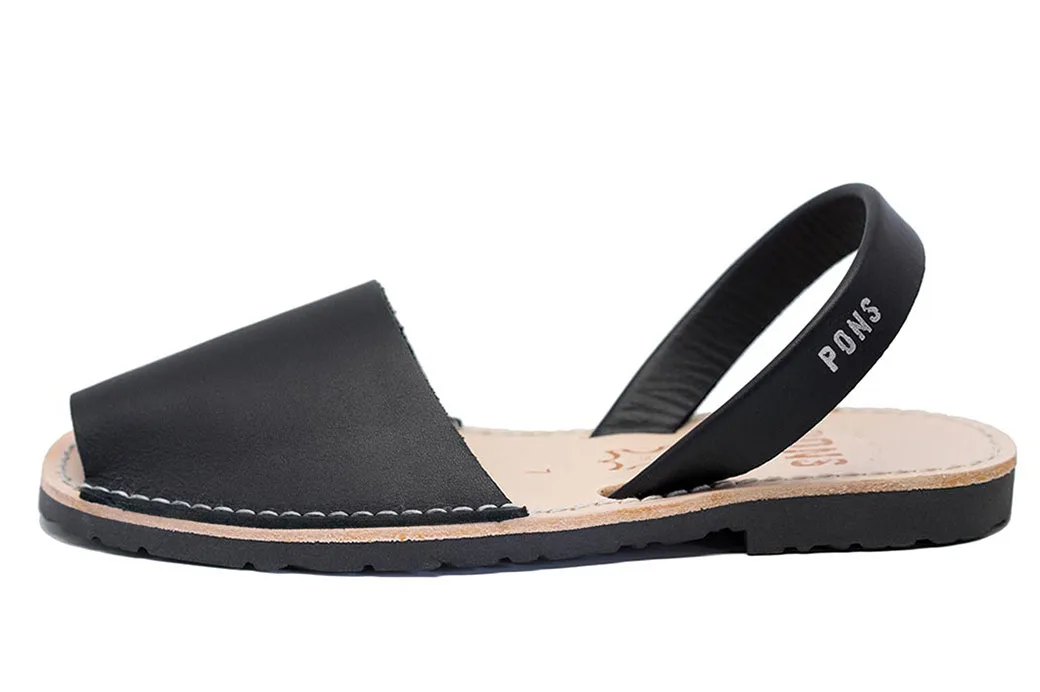 Black Menorcan Avarca peep toe blak slingback sandals.