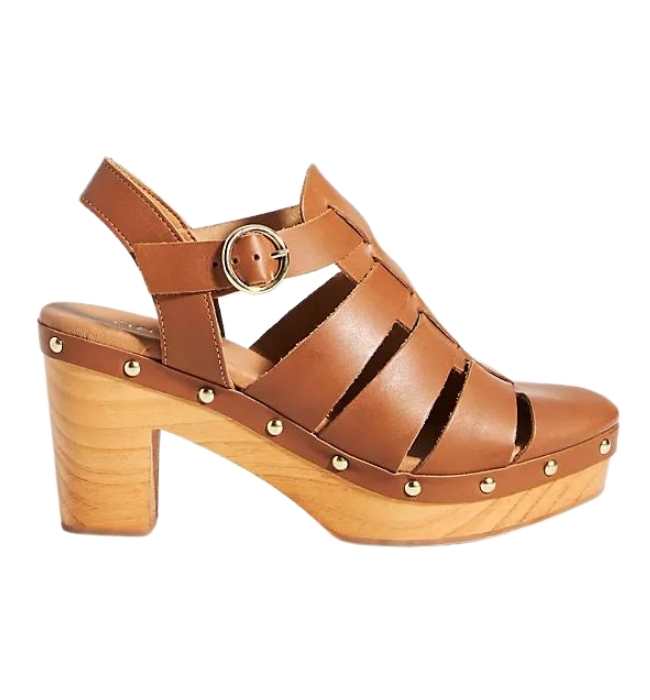 Brown leather closed toe/open back platform clog... - Depop