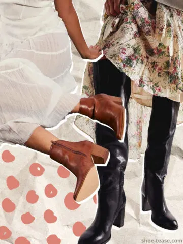 Collage of 2 women's legs wearing different boots for dresses.