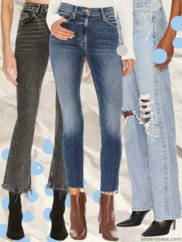 Collage of cropped view of 3 women wearing ankle boots with jeans.