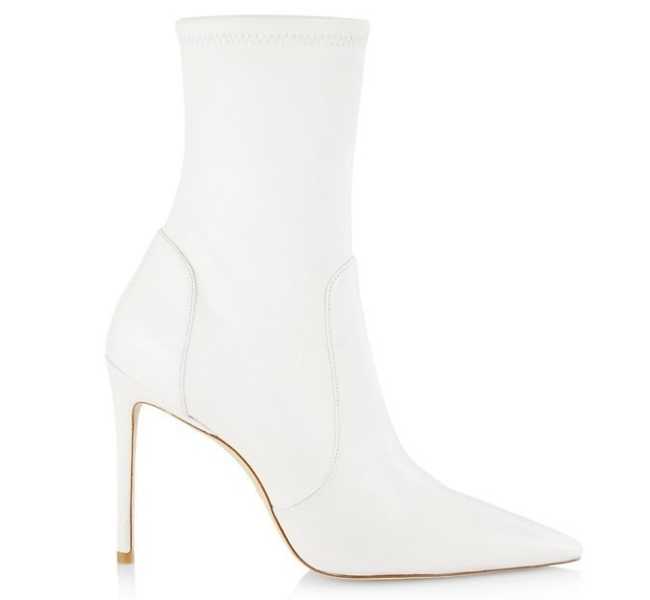 White sock ankle bootie on white background.