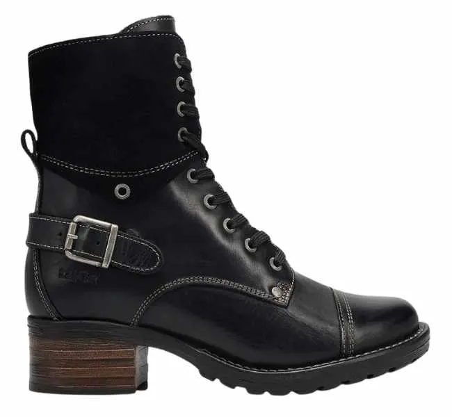 Heeled black Taos Crave combat boots for women.