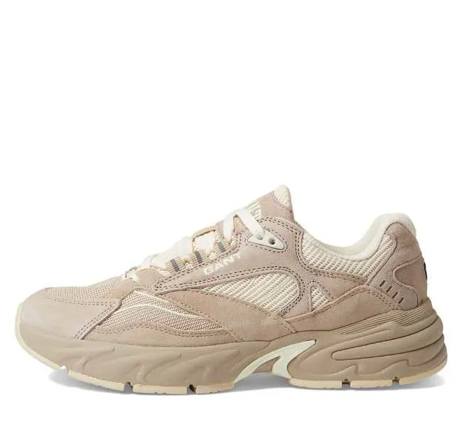Various beiges lace up sneaker on white background.