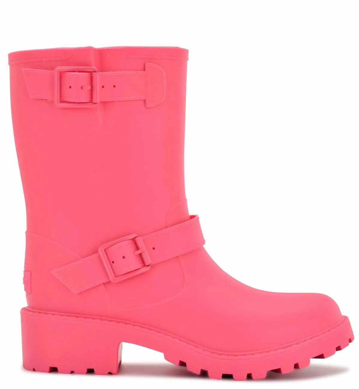 Hot Pink Barbie Core Fashion rubber rain Booties on white background.