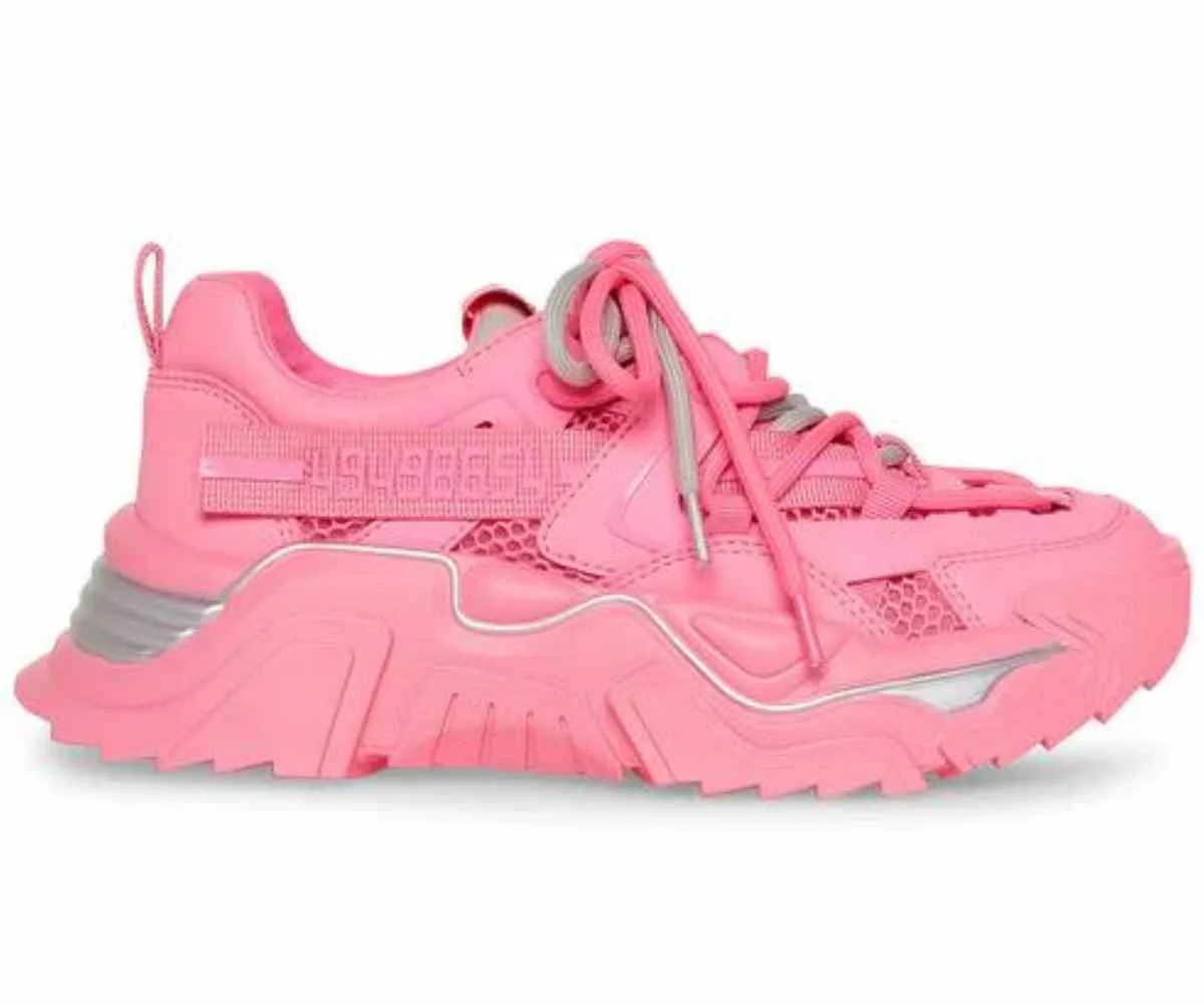 Hot Pink Steve Madden Barbie Core Fashion Sneakers Shoe Trend on a white background.