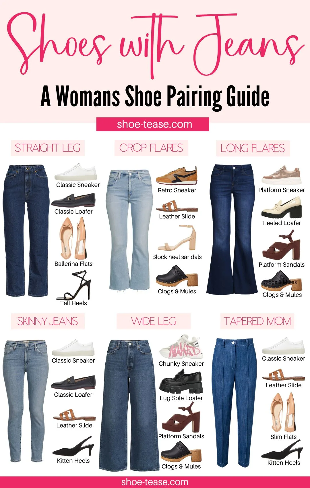 Infographic collage showing all the best shoes with of 8 different styles.